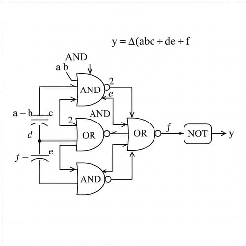Logic Gate Network for Boolean Function y = ¬(abc + de + f)