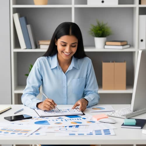 Confident South Asian Marketing Manager Crafting Advertising Campaign