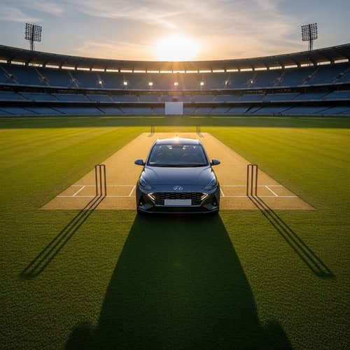 Gray Hyundai Aura Car in Cricket Stadium | Unique Scene