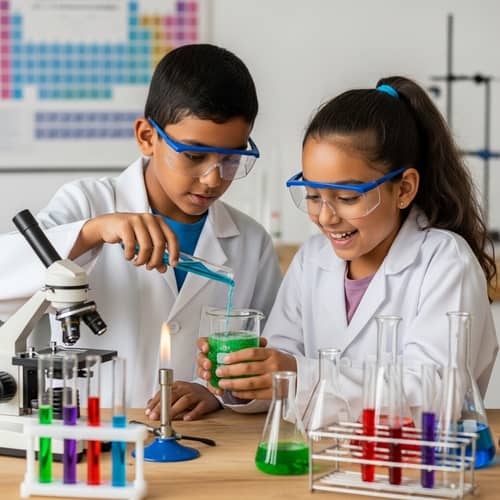 Diverse Children in Chemistry Lab | Exciting Science Exploration