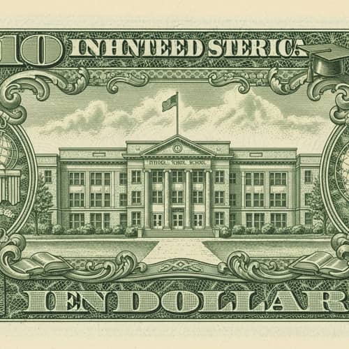 10 Dollor Bill School | Elegant Stylized Currency Inspired Building