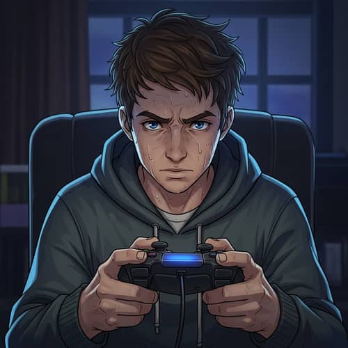 Intense Gamer Playing Fortnite - Deep Focus and Determination