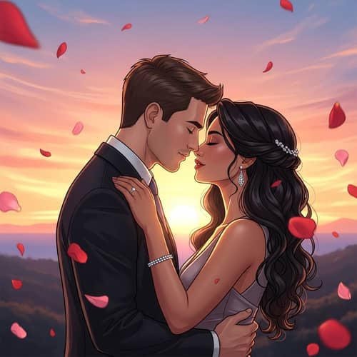 Romantic Sunset Kiss - Love and Affection Illustration