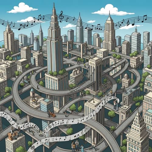 Urban Whimsical Labyrinth Scene for Music Artist's Album Cover