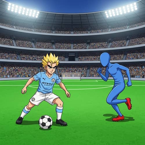 Animated City Soccer Match in Packed Stadium