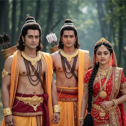 Ramayana Characters in Forest Scene - Epic Trio Exile Story
