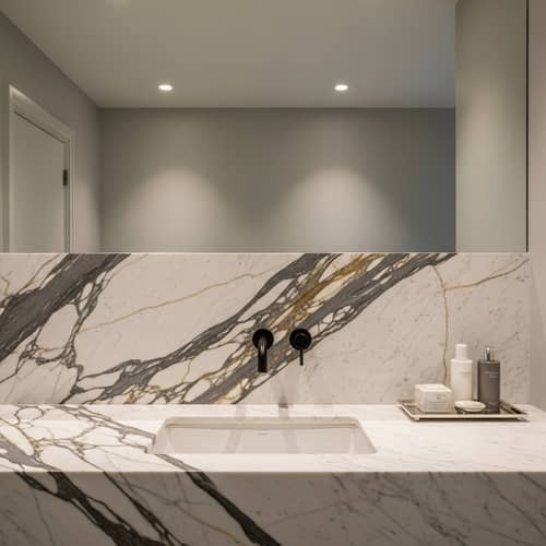 Sophisticated Bathroom Vanity Backsplash with Elegant Marble Slab