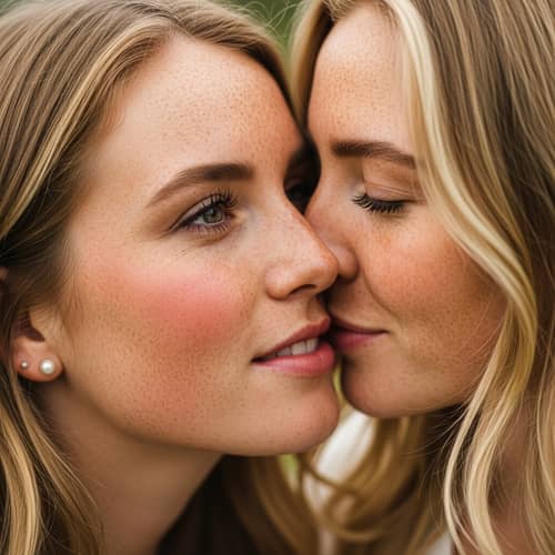 Tender Kiss of Freckled Caucasian Couple | Romantic Portrait