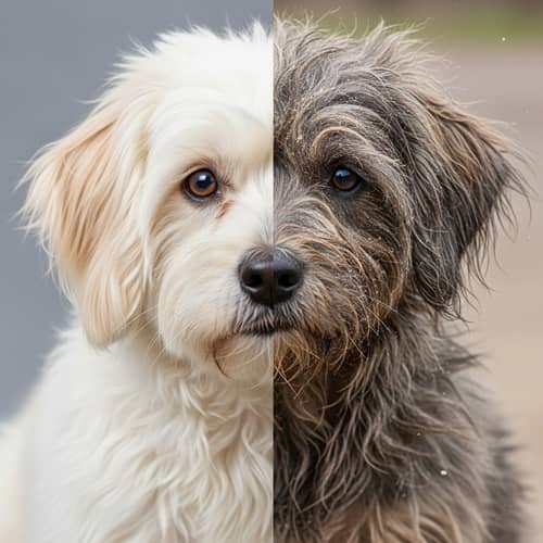 Clean vs Dirty: Visual Contrast of a Dog's Grooming