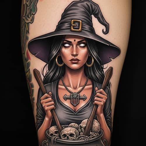 Captivating Witch Tattoo: South Asian Descent