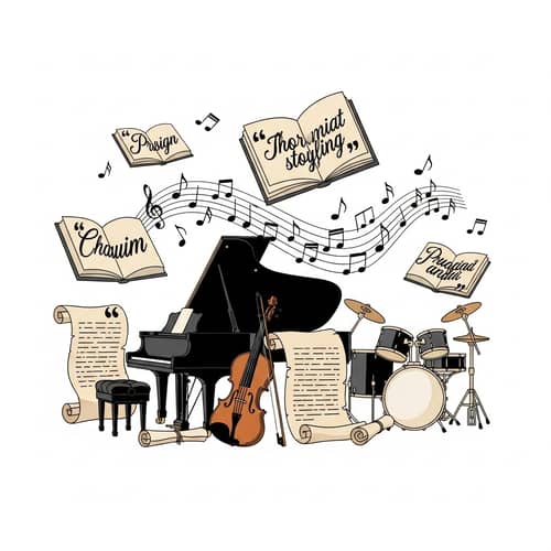 Musical Storytelling: Orchestral Arrangement with Instruments and Musical Notation