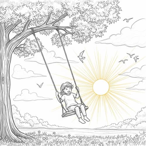 Innocence and Joy of Childhood: Child on Swing Pencil Sketch