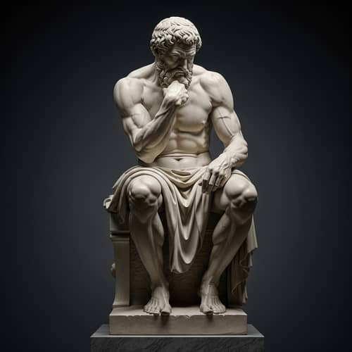 Neoclassical Marble Sculpture of Thoughtful Philosopher