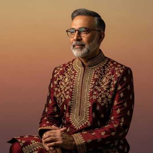 Middle-Aged South Asian Man Portrait in Traditional Dress