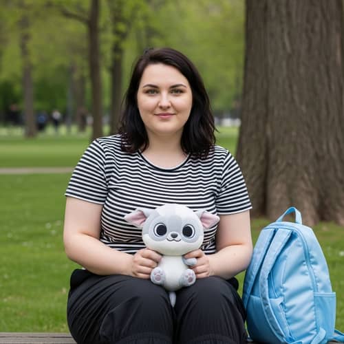 Mid-Twenties Woman in Park Holding Cute Creature | Unique Scene