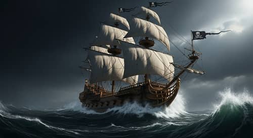 Majestic Galleon Sailing Through Dark Tempestuous Seas