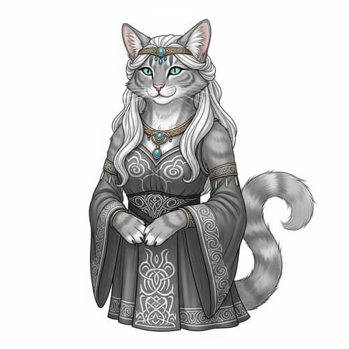 Ethereal Feline Character Inspired by Sigyn Mythology