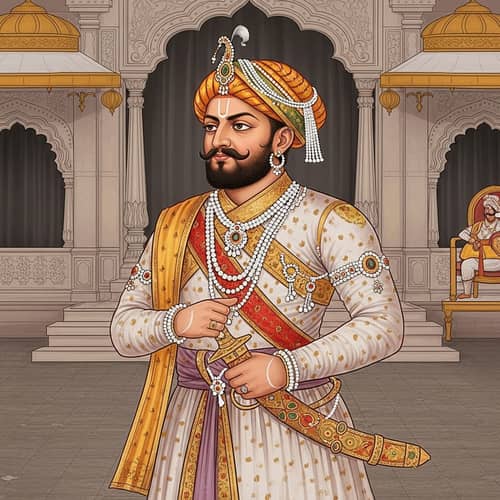 Regal Indian Ruler in Maratha Attire | 17th Century Portrait