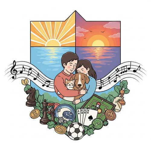 Nature-inspired Family Crest: Sunrise, Sunset, Snuggling, Games & Music