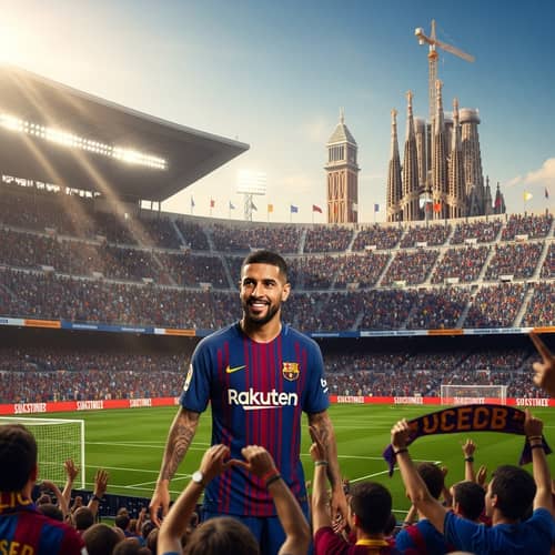 Male Soccer Player in Iconic Barcelona Stadium | Team Fans Cheering