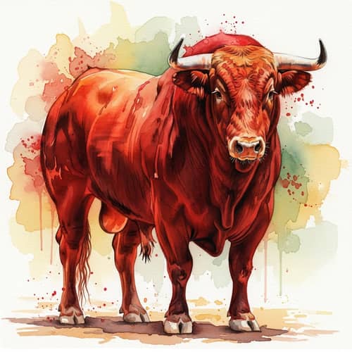 Fiery Red Bull Watercolor Painting | Toro Bravo Portrait