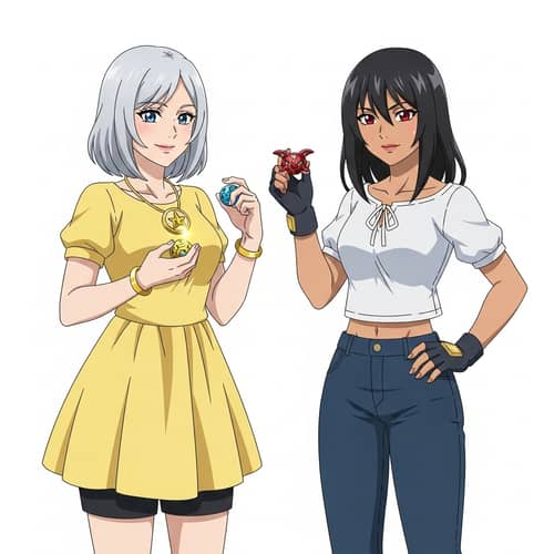 Female Bakugan Brawlers: Grey vs. Black Hair - Battle of Strength and Style