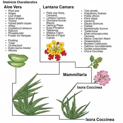 Cladogram of Aloe Vera, Lantana, Mammillaria, & Ixora