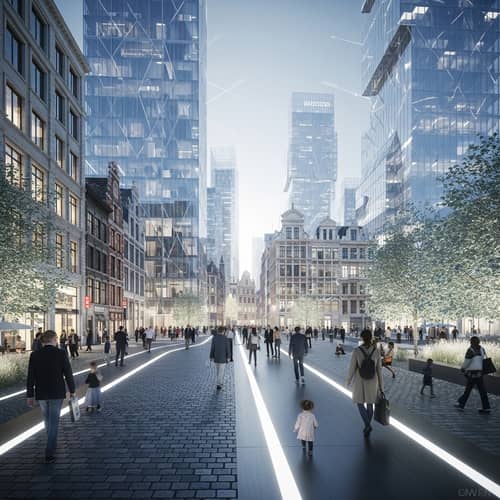 Futuristic Brussels Cityscape: Distant Future Transformation
