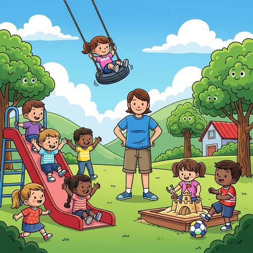 Happy Children Playing Under Adult Supervision