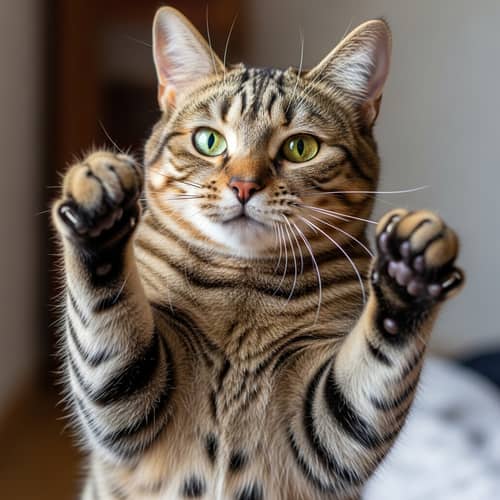 Vividly-Patterned Medium-Sized Cat with Bright Almond-Shaped Eyes