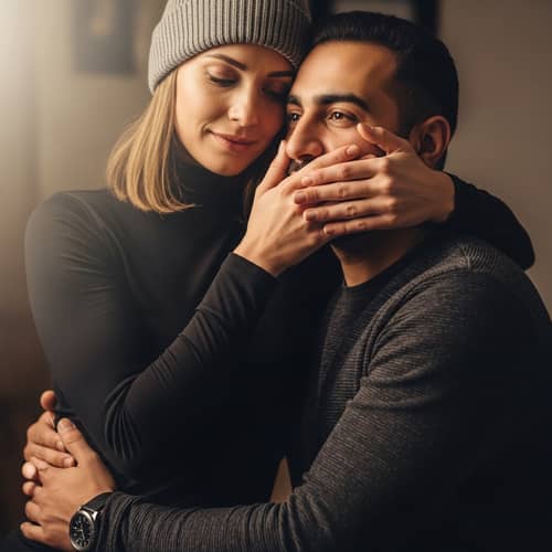 Embracing Love: Multicultural Couple in Warm Attire