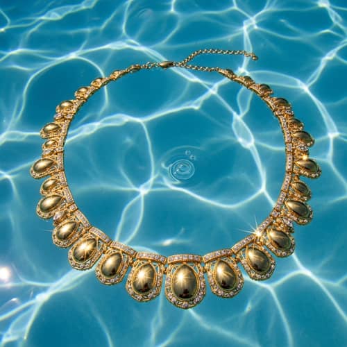 Golden Necklace Submerged in Clear Blue Water - Enchanting Design