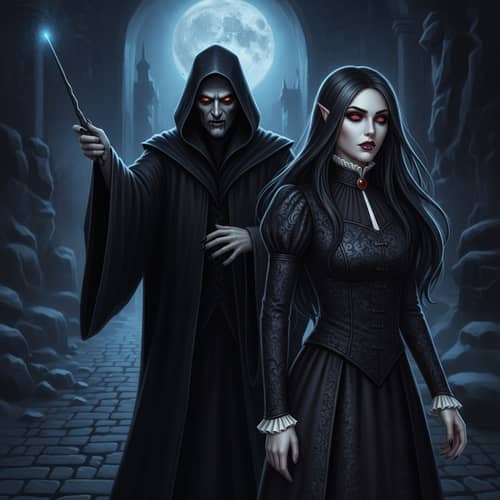 Dark Wizard and Vampire Girl - Fantasy Scene
