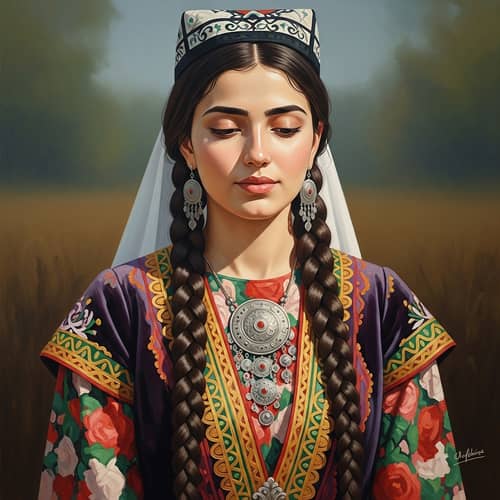 Tajik Woman in Vibrant National Dress | Oil Painting
