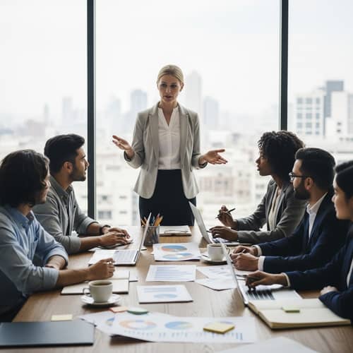 Diverse Team Collaboration in Corporate Setting | Modern Office Scene