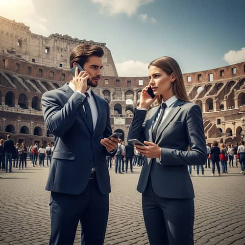 Ruthless Sales Competition: Rival Salesmen at Rome Colosseum