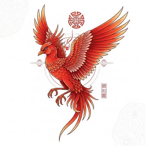 Vivid Suzaku Tattoo Design - Symbol of Power and Rebirth