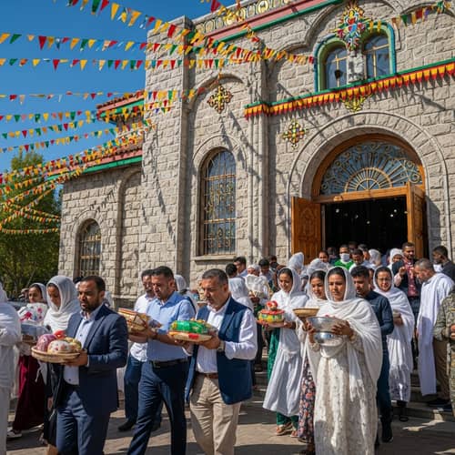 Diverse Group Bringing Tithes to Ethiopian Church