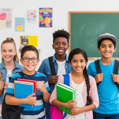 Diverse Students Return to Classroom with Energy