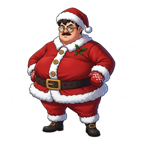 Humorous Christmas Character in Red-and-White Suit