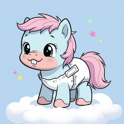 Adorable Cartoon Pony-Like Creature with Single Milk Tooth