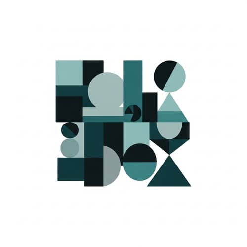 Minimalist Geometric Shapes Drawing in Teal, Black, Gray