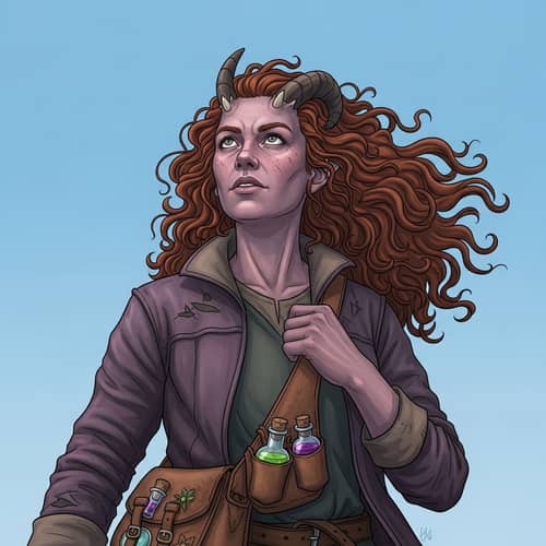 Woman with Two Short Horns | Unique Gray-Pink Skinned Character