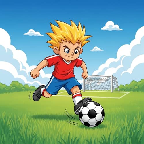 Cartoon Boy Playing Football | Energetic Soccer Match Scene