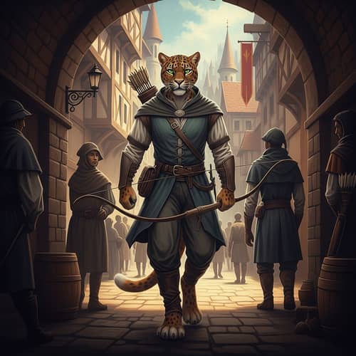 Medieval Panther Thief Art: Mysterious Archer in City