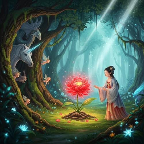 Enchanted Scarlet Flower Fantasy Illustration | The Scarlet Flower Tale