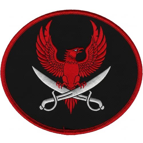 Red Phoenix Military Patch with Crossed Cutlasses
