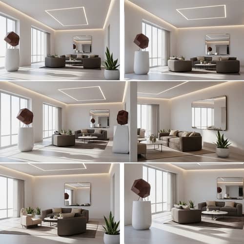 Aesthetic Modern Interior Design: 3D Render with Sleek White Walls & Decorative Lighting