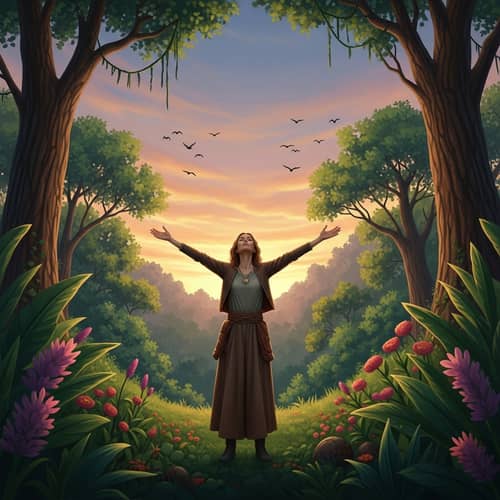 Nature Woman Spread in Serene Scene of Sunset Beauty