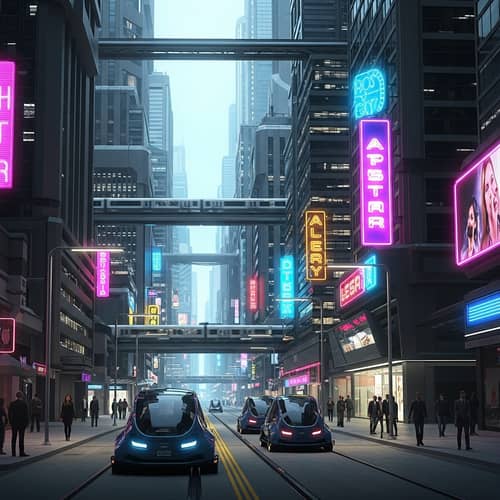 Futuristic Cityscape: Advanced Buildings, High-Tech Design